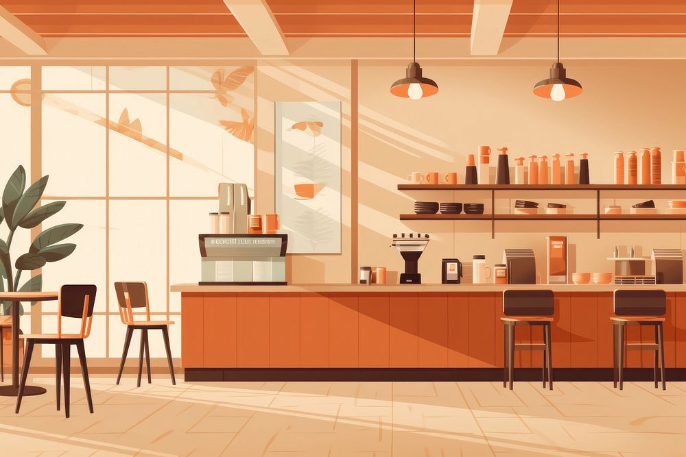 Coffee shop restaurant cafeteria furniture. AI generated Image by rawpixel.