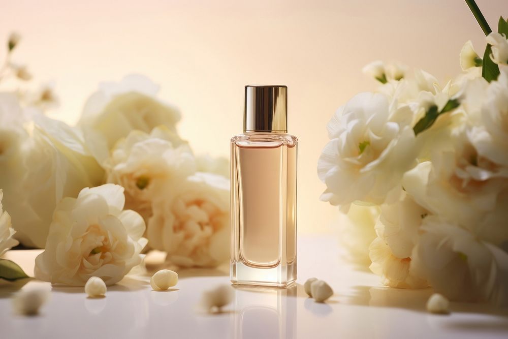 Beauty product bottle flower cosmetics perfume. 