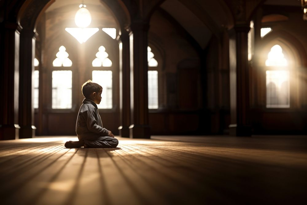 Flooring praying light kid. AI generated Image by rawpixel.