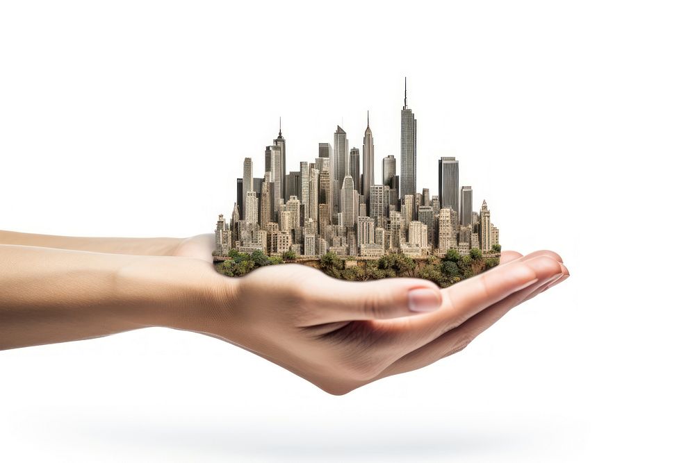 Hand carrying city hand architecture building. AI generated Image by rawpixel.