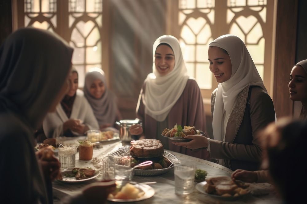 Iftar adult food togetherness. AI generated Image by rawpixel.