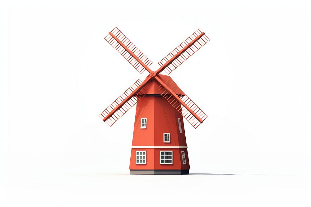 Red windmill white background architecture building. AI generated Image by rawpixel.