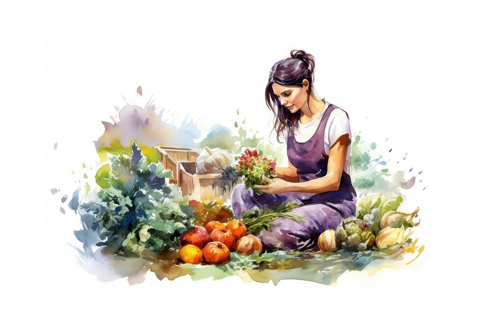 Harvesting vegetable painting adult. AI generated Image by rawpixel.