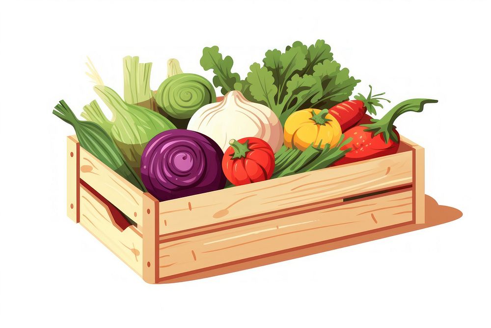 Organic vegetable wooden box crate plant food. AI generated Image by rawpixel.