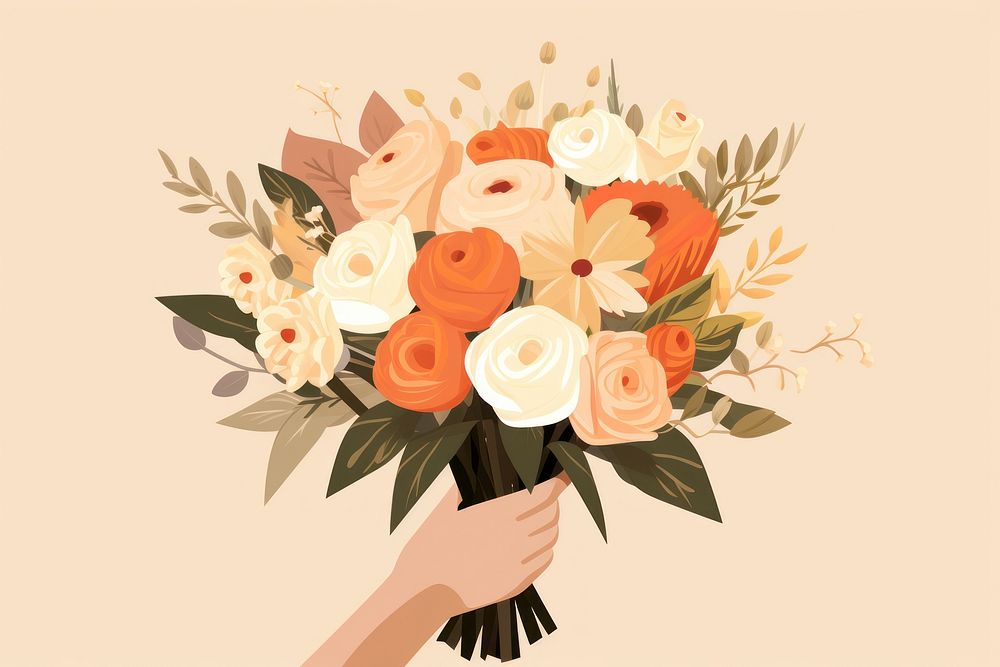 Hand holding a bouquet flower plant rose. AI generated Image by rawpixel.