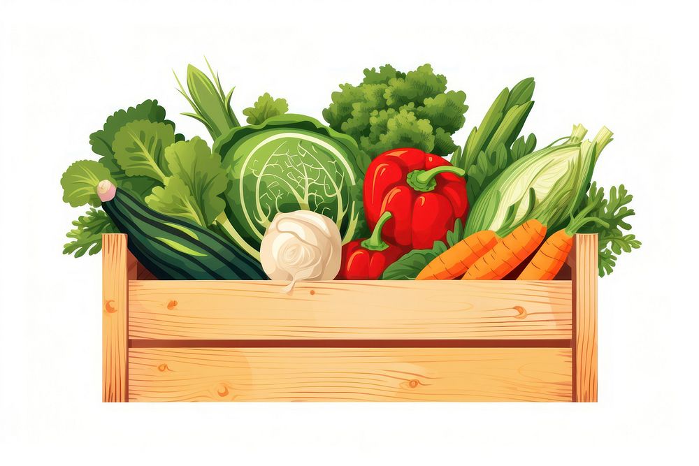 Organic vegetable wooden box plant food white background. AI generated Image by rawpixel.