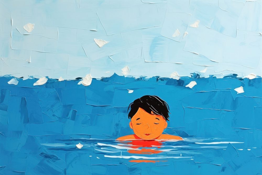 Swimming art painting cartoon. AI generated Image by rawpixel.