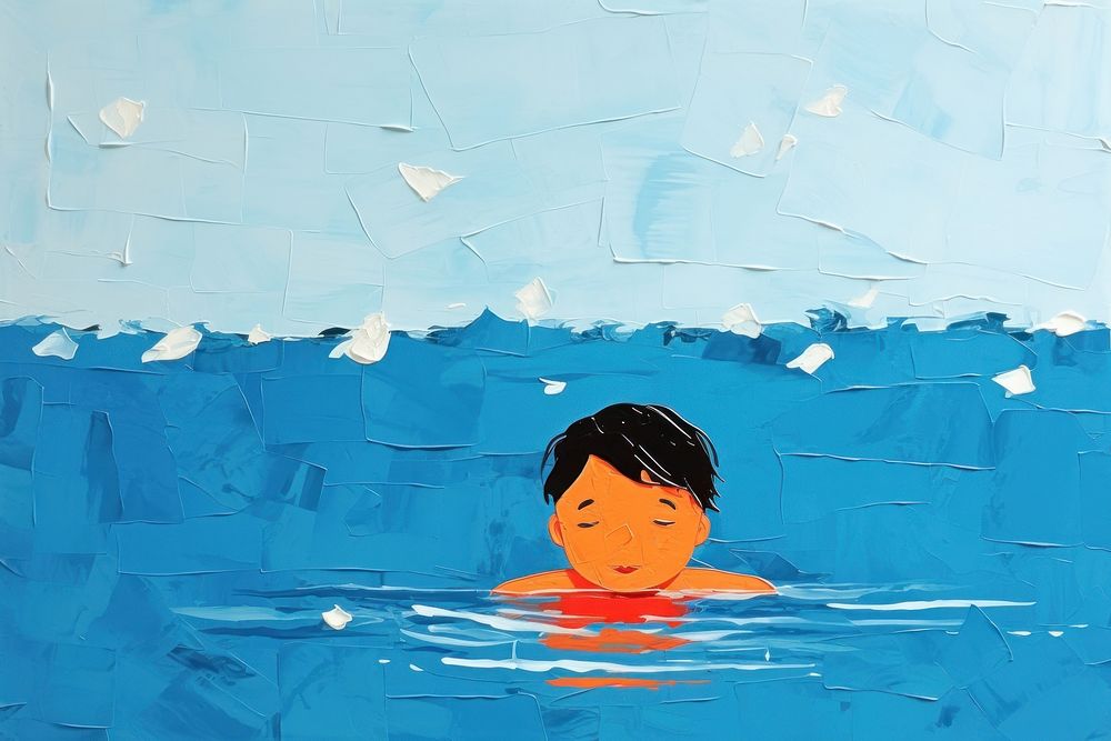 Swimming art painting cartoon. 