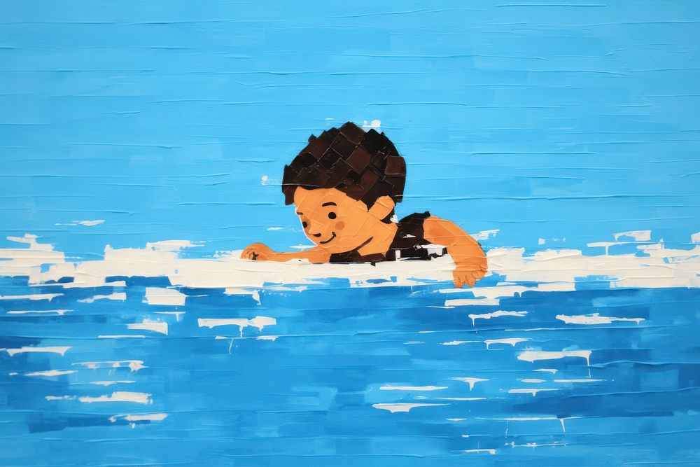 Swimming cartoon painting relaxation. AI generated Image by rawpixel.