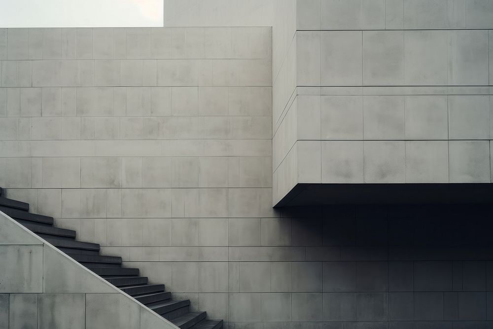 Brutalism architecture staircase building wall. AI generated Image by rawpixel.