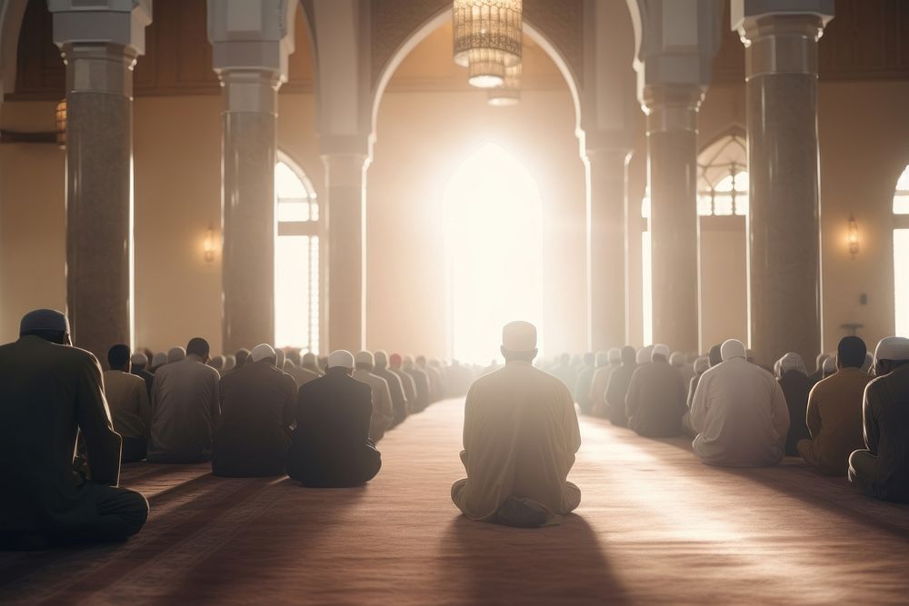 Muslim people praying inside mosque adult architecture spirituality. AI generated Image by rawpixel.
