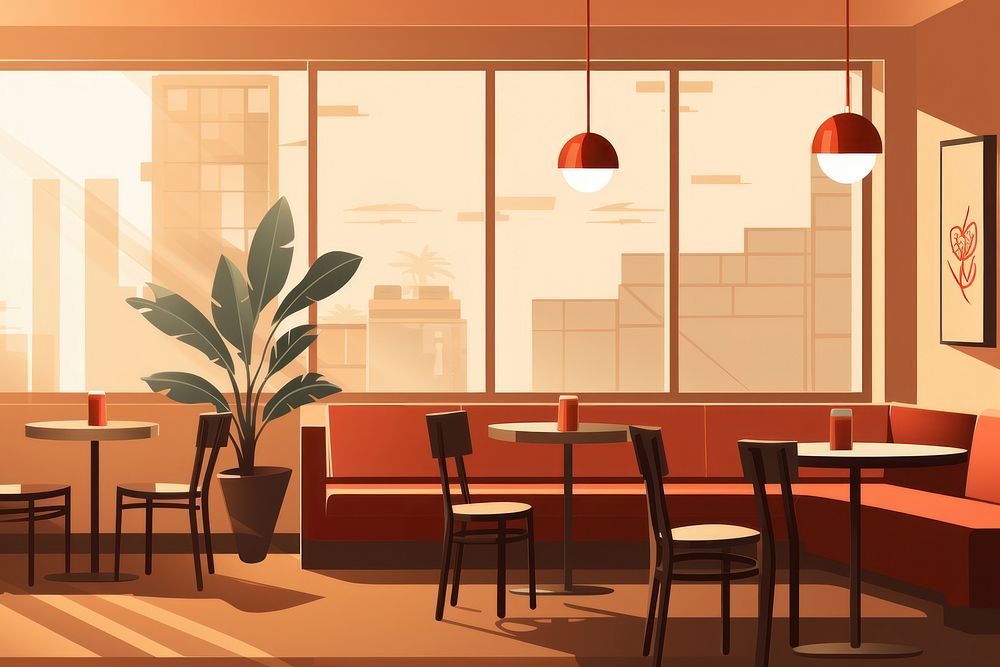 Architecture restaurant cafeteria furniture. AI generated Image by rawpixel.