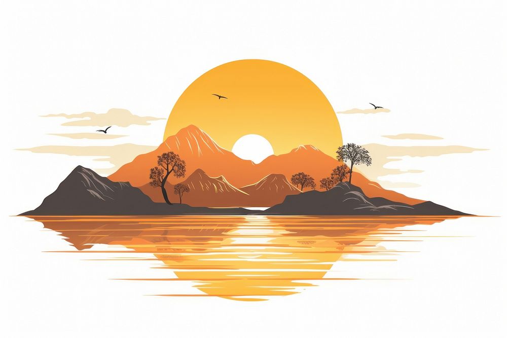 Sunset landscape mountain sunlight. AI generated Image by rawpixel.