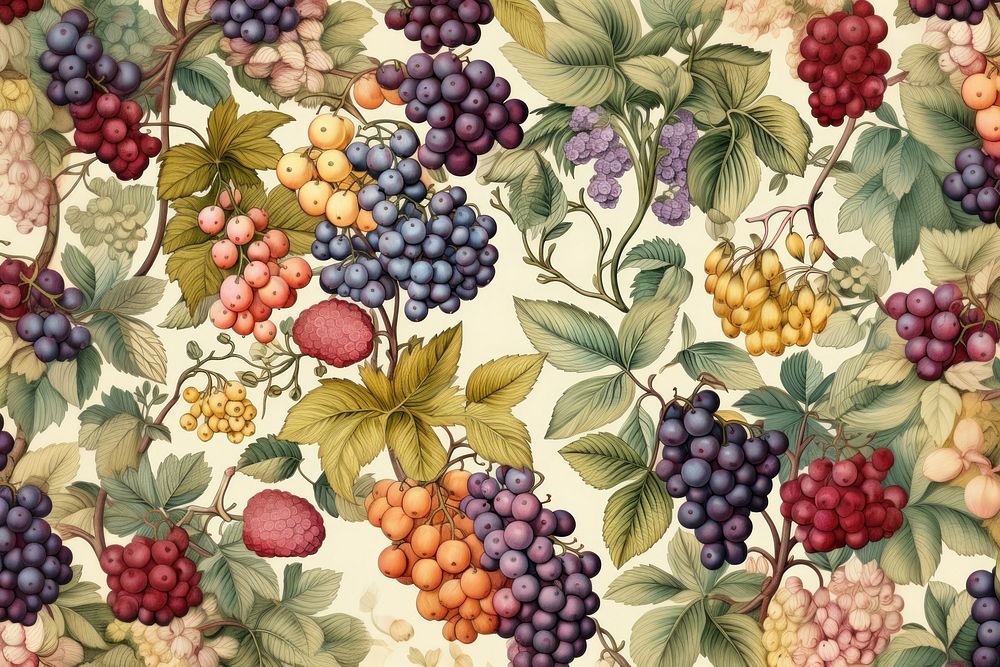 Botanical pattern grapes fruit. AI generated Image by rawpixel.