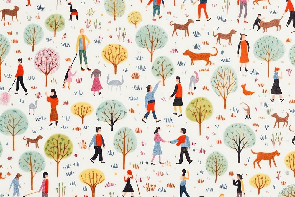 Walking dog pattern drawing people. 