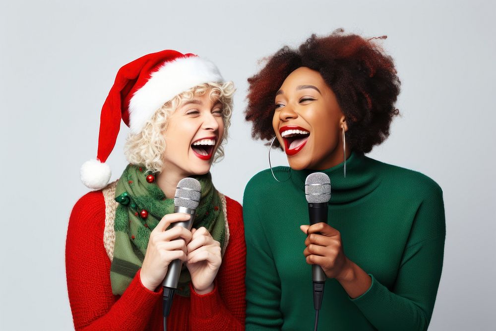 Microphone christmas laughing karaoke. AI generated Image by rawpixel.