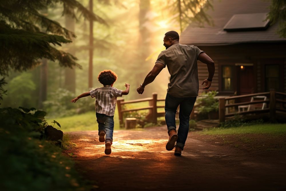 Child outdoors walking family. AI generated Image by rawpixel.