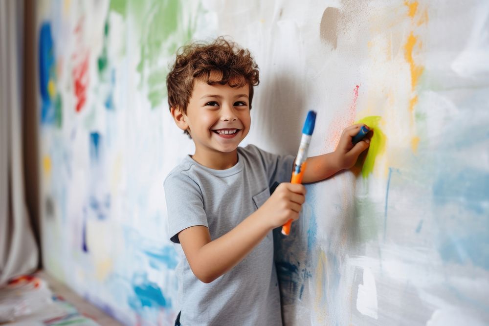 Brush painting child wall. AI generated Image by rawpixel.