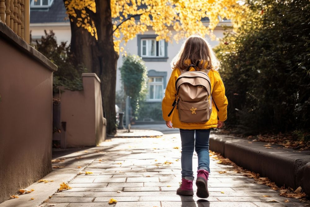 Walking autumn child city. 