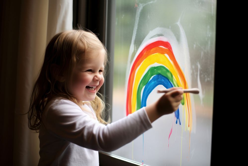 Portrait rainbow window paint. AI generated Image by rawpixel.
