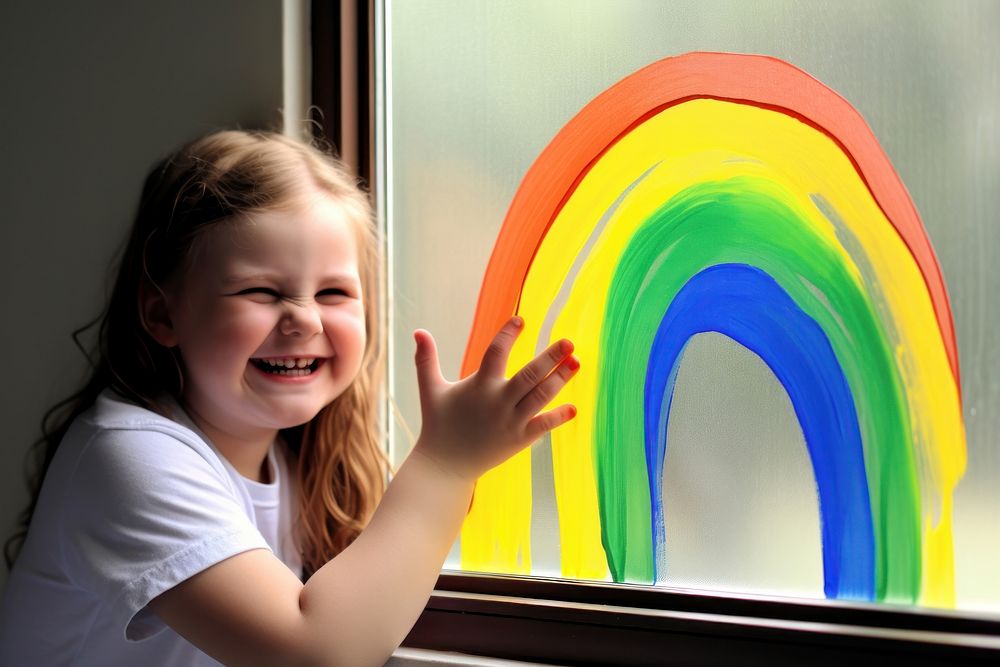 Smile portrait rainbow window. AI generated Image by rawpixel.