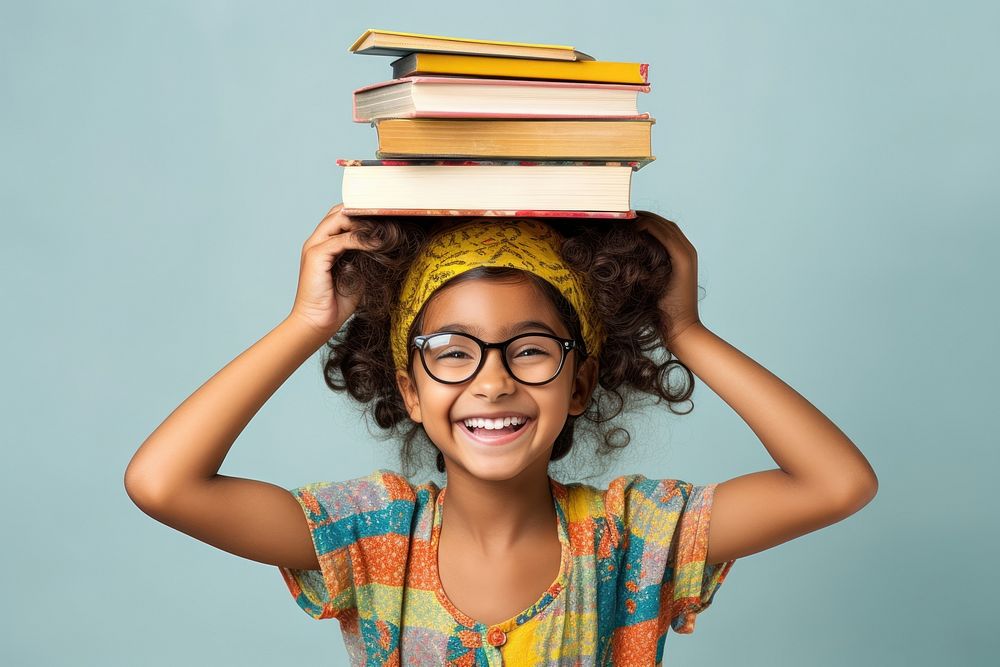 Glasses book publication smiling. 