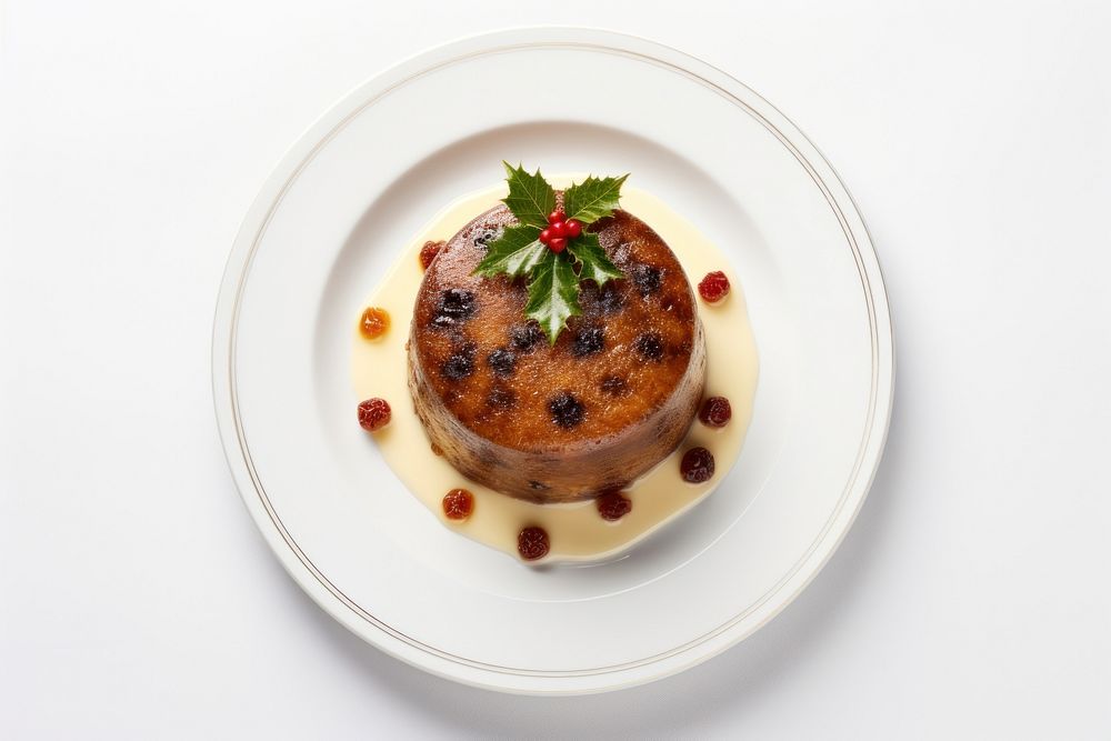 Christmas pudding plate food strawberry. AI generated Image by rawpixel.