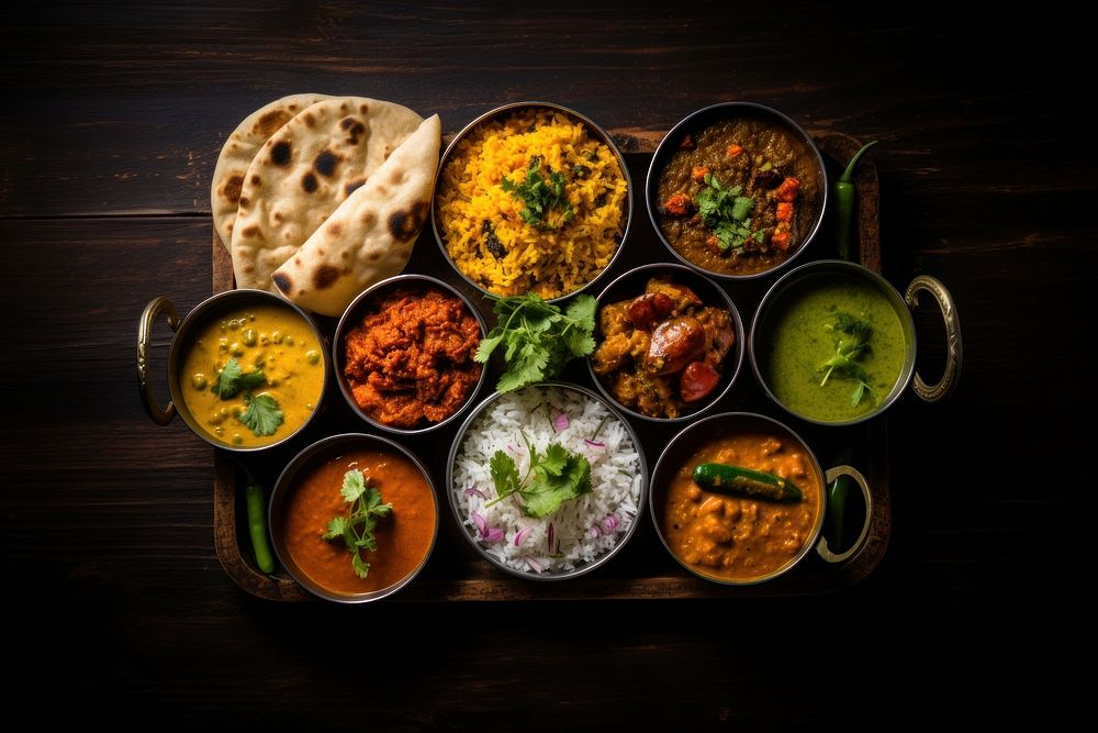 Indian cuisine plate food vegetable. AI generated Image by rawpixel.