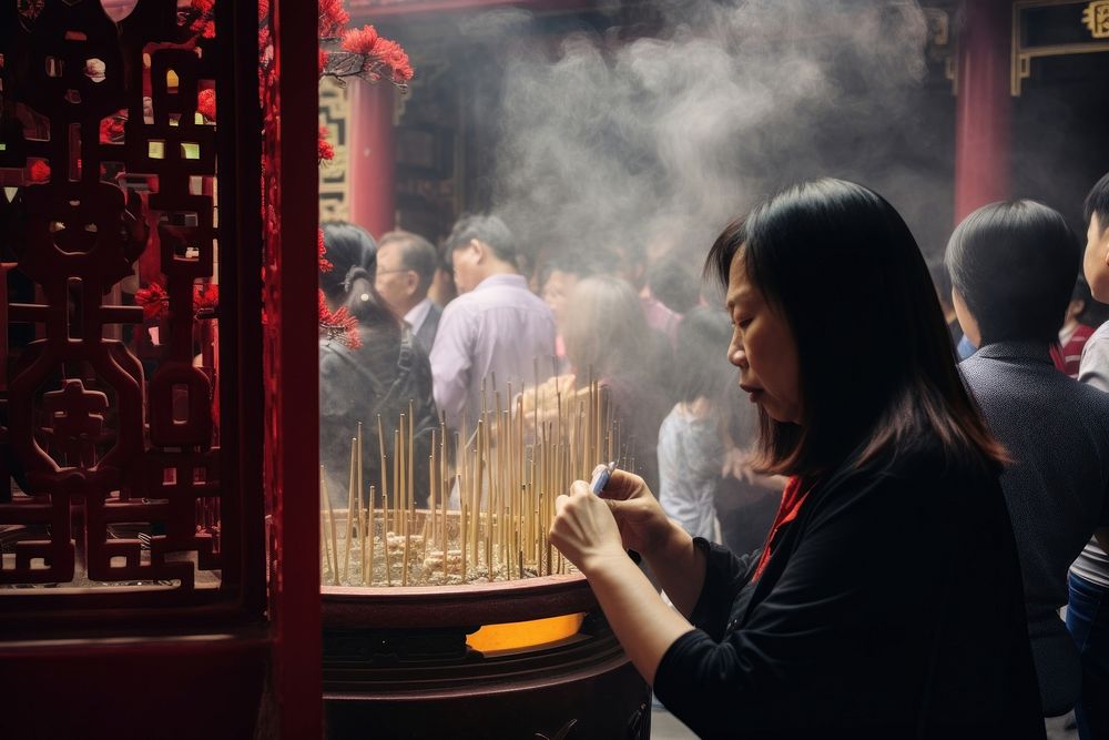 Chinese temple smoke praying incense. 