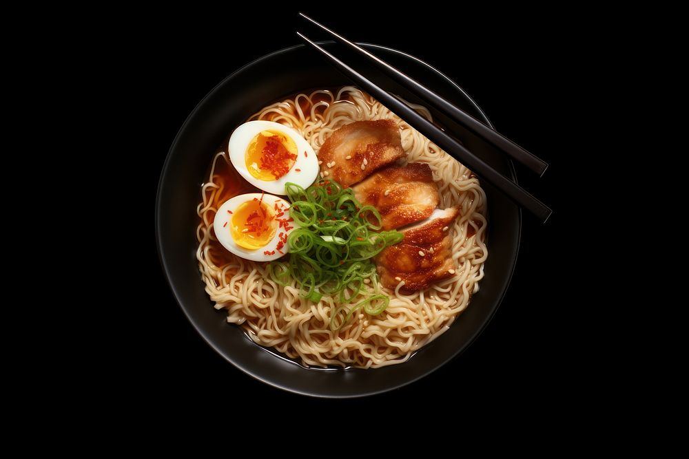 Delicious ramen chopsticks plate meal. 