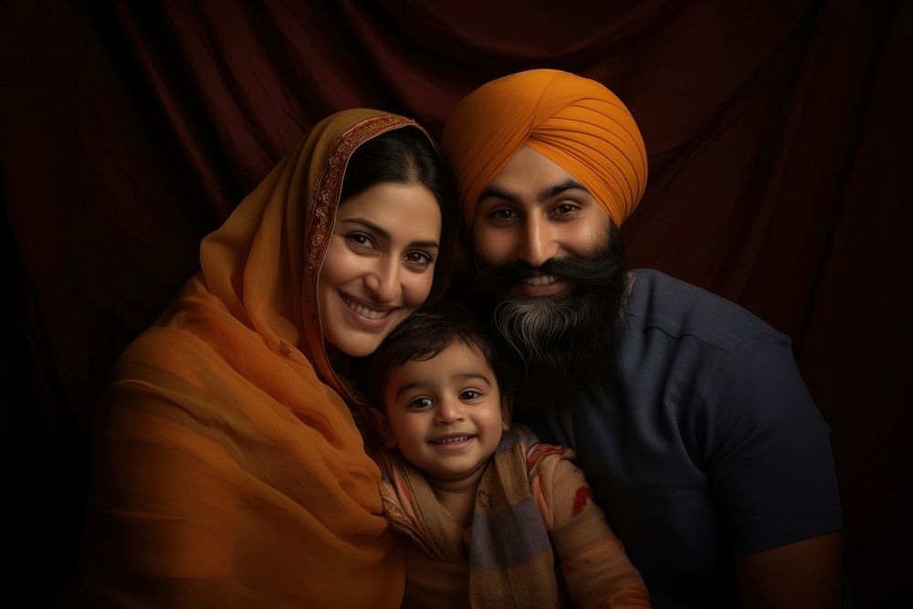 Sikh family portrait father adult. AI generated Image by rawpixel.
