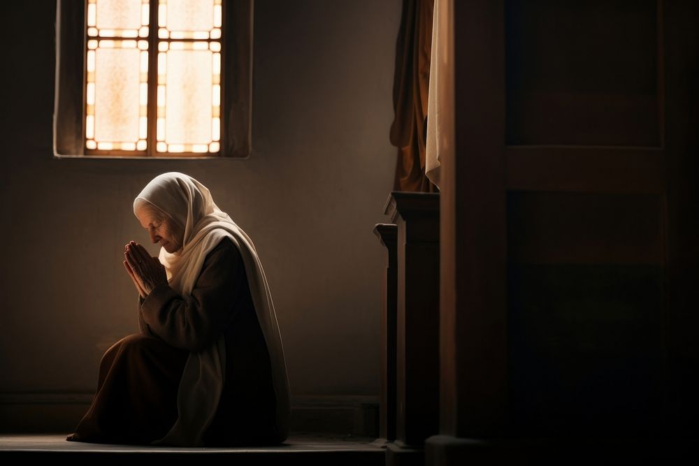 Old woman praying adult contemplation spirituality. AI generated Image by rawpixel.
