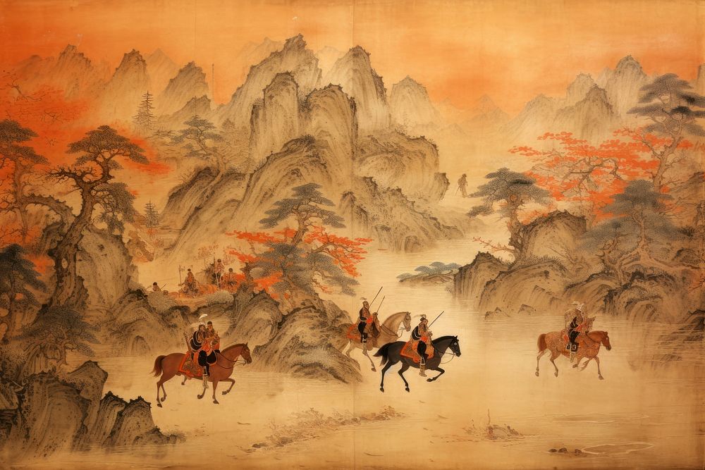 Ancient chinese painting animal mammal horse. AI generated Image by rawpixel.