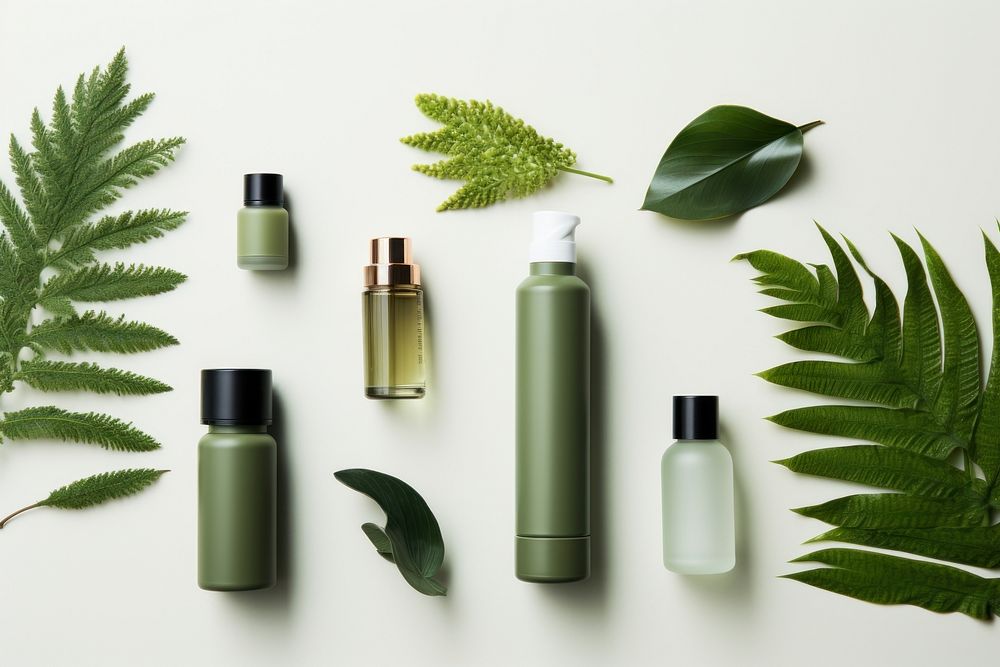 Green cosmetic cosmetics perfume bottle. 