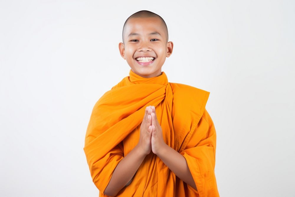 Buddhist monk white background spirituality happiness. AI generated Image by rawpixel.