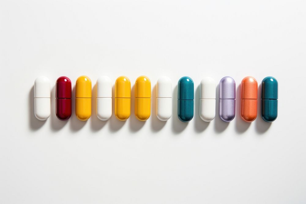 Capsule pills white background organization arrangement. AI generated Image by rawpixel.