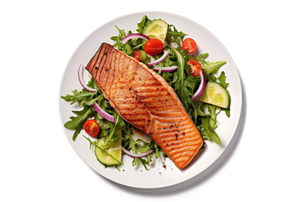 Seafood salmon salad plate. AI generated Image by rawpixel.
