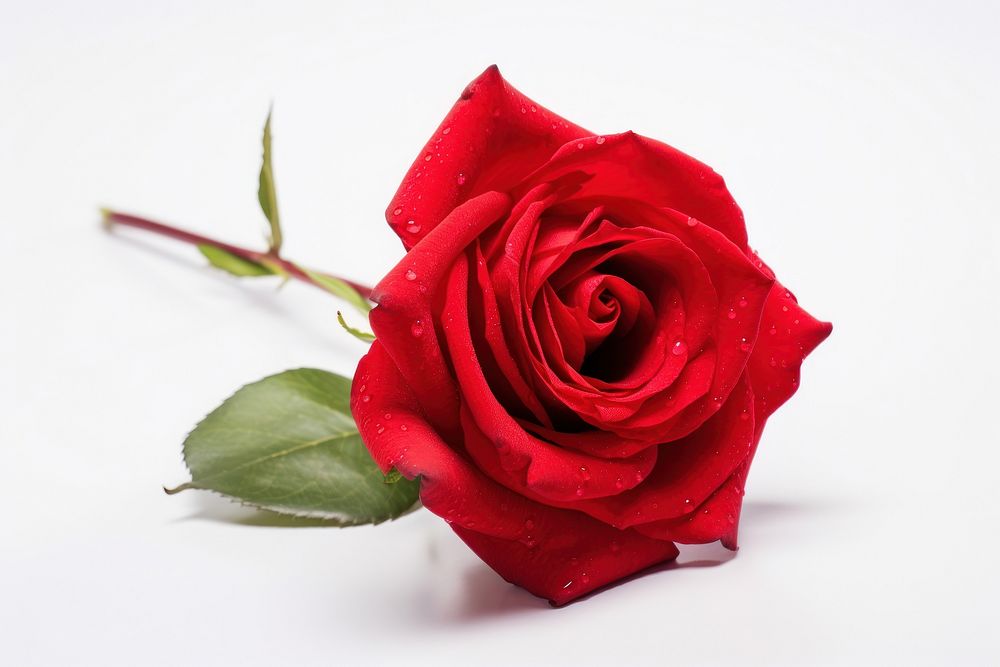 Red rose flower plant white background. 