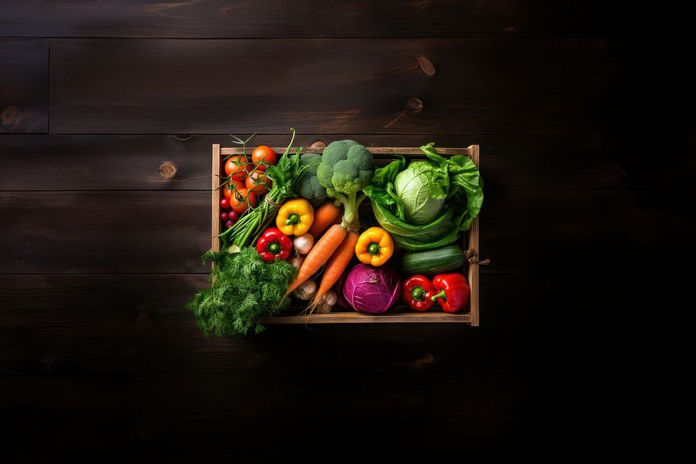 Organic vegetable wooden box plant food ingredient. AI generated Image by rawpixel.