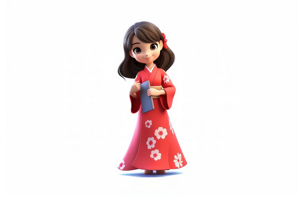 Girl wearing yukata figurine fashion cartoon. AI generated Image by rawpixel.
