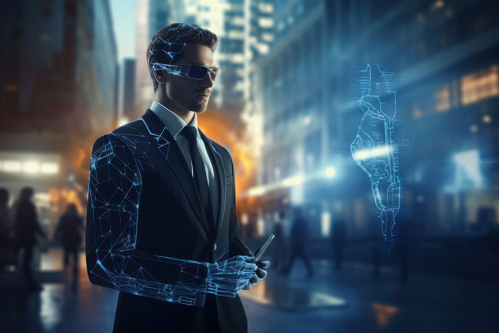 Futuristic connection interface adult city man. AI generated Image by rawpixel.