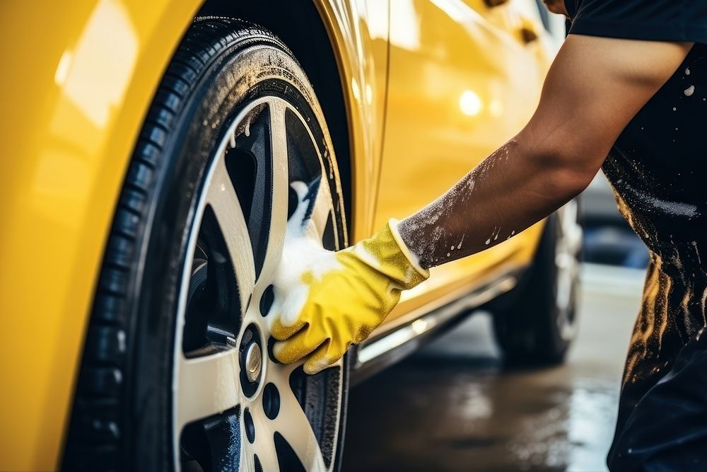 Car wash wheel cleaning vehicle. AI generated Image by rawpixel.