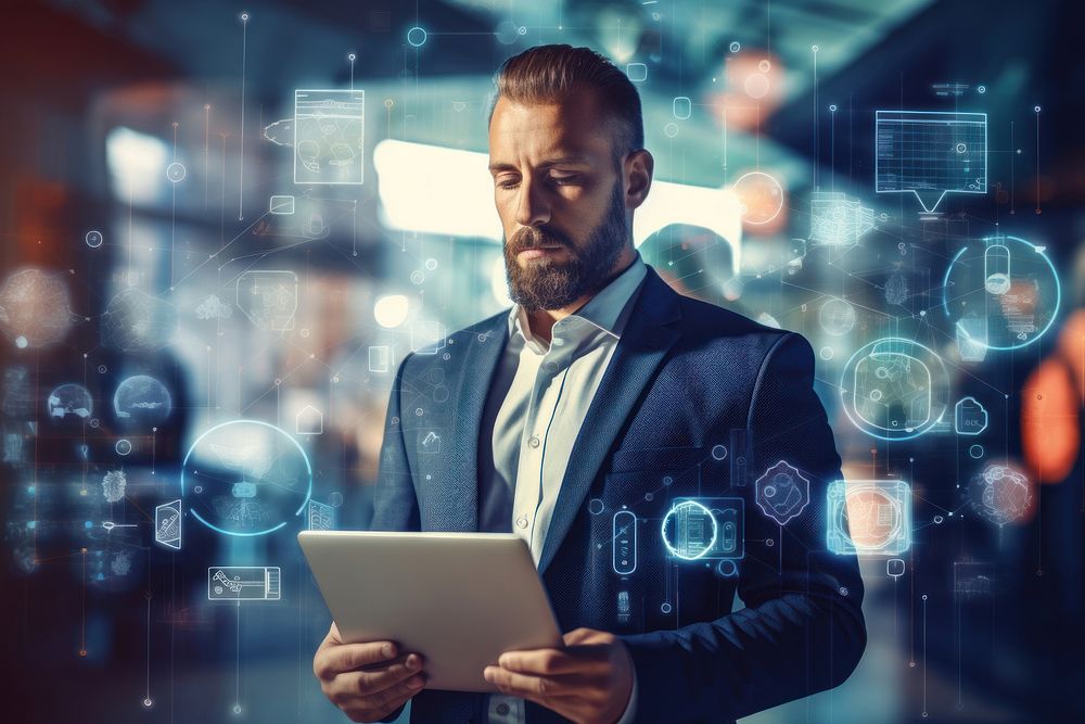 Businessman computer adult face.