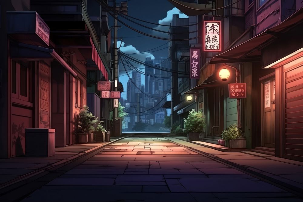 Japanese street light alley night. AI generated Image by rawpixel.