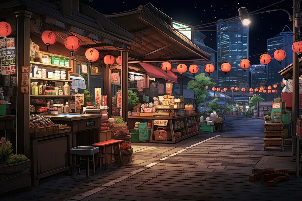 Cartoon street night city. 