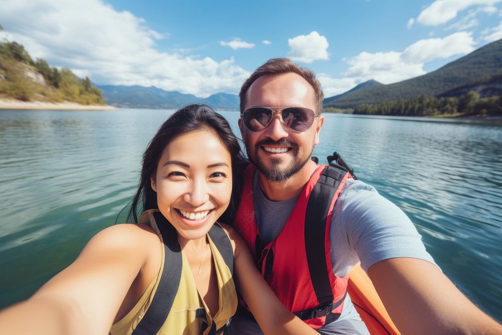 Canoeing Kayaking outdoors nature selfie. AI generated Image by rawpixel.