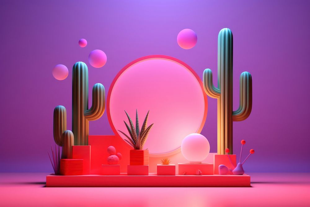 Abstract neon background cactus plant art. AI generated Image by rawpixel.