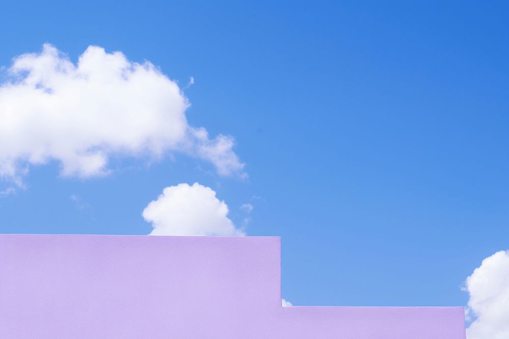 Minimal background Blue Sky Clouds And A purple Building cloud sky. 