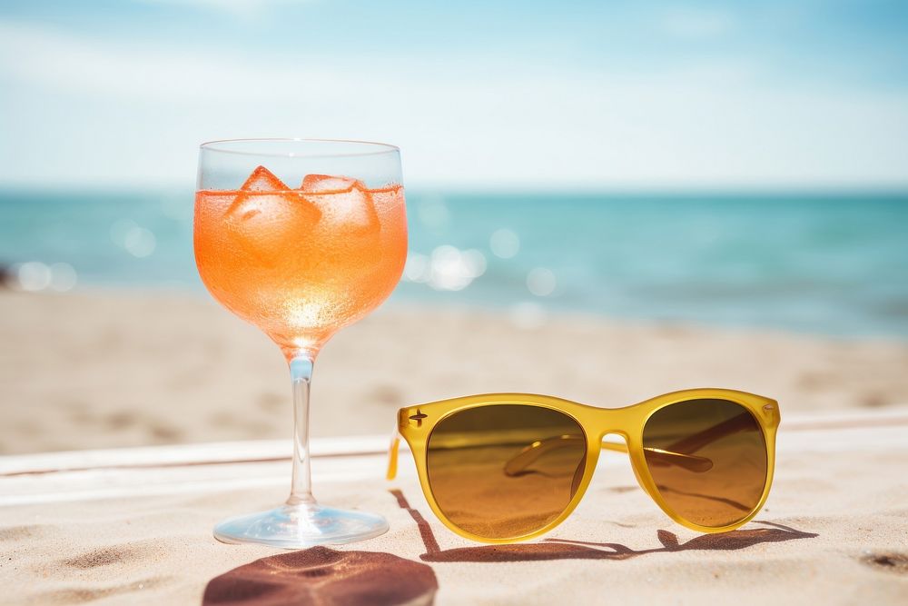 Cocktail sunglasses beach outdoors. AI generated Image by rawpixel.