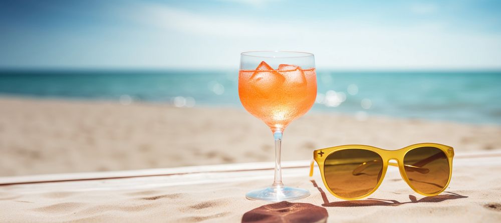 Cocktail sunglasses beach outdoors. 